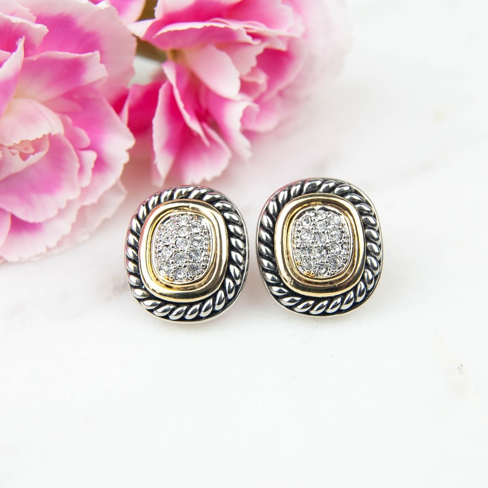 Mini Two-Tone & Crystal Earrings